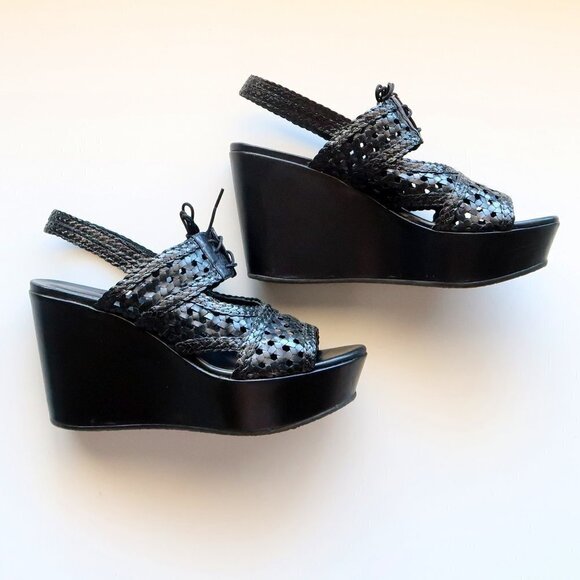 Stephane Kelian Black Leather Platform Wedge Heel Lace Up Sandals / Summer Shoes - Picture 12 of 16